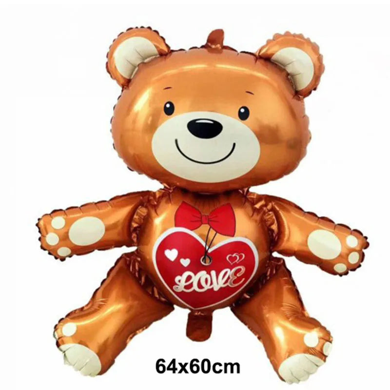 Valentine's Day Balloon Banner Decoration Cartoon Brown Bear Balloon Oversized Rose Balloon Foil Balloon Party Decor Balloon