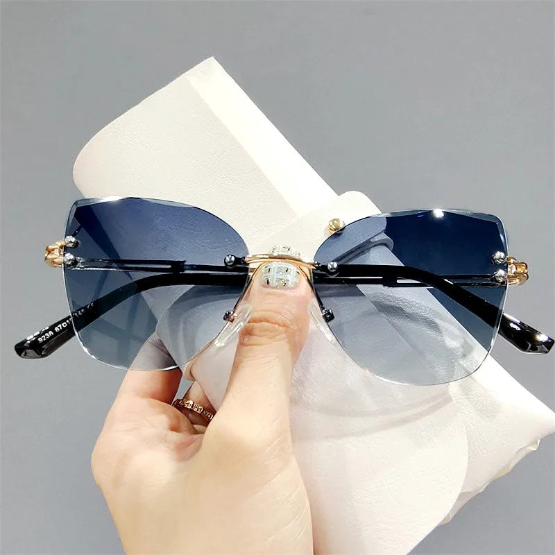 2024 New Fashion Brand Design Vintage Rimless Pilot Sunglasses Women Men Retro Cutting Lens Gradient Sun Glasses Female UV400