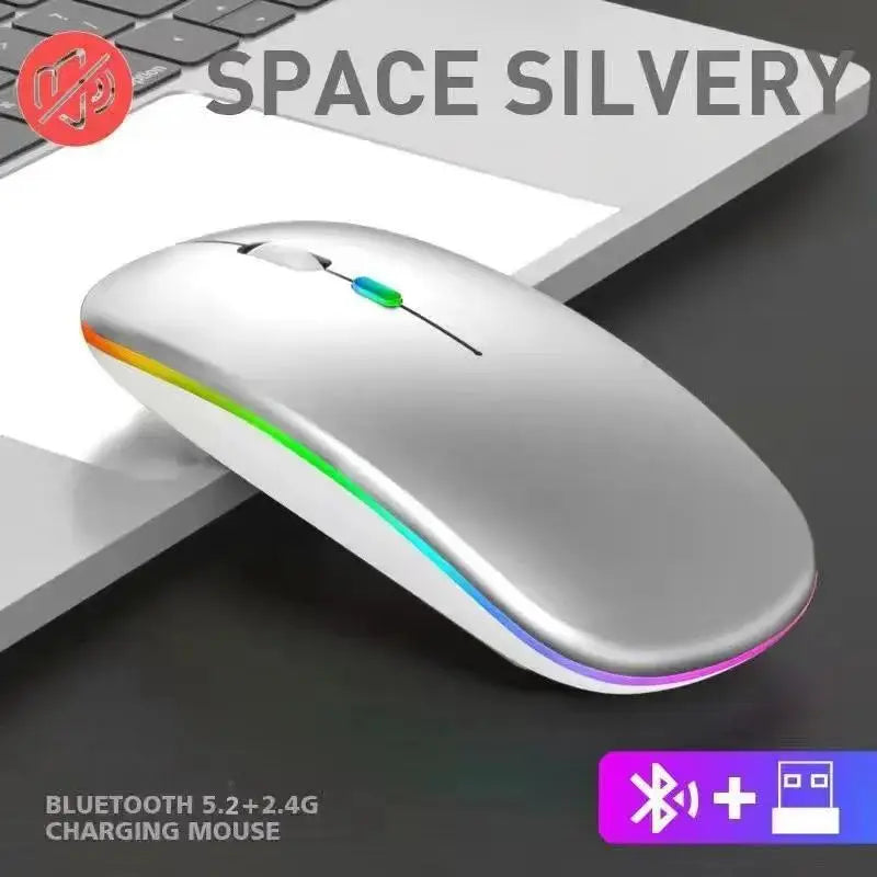 Kabellose Maus, Gaming-Maus mit Hintergrundbeleuchtung, USB-kompatible, wiederaufladbare RGB-Mäuse, geräuschlose, ergonomische Gaming-Maus mit Hintergrundbeleuchtung für Laptop-PC 