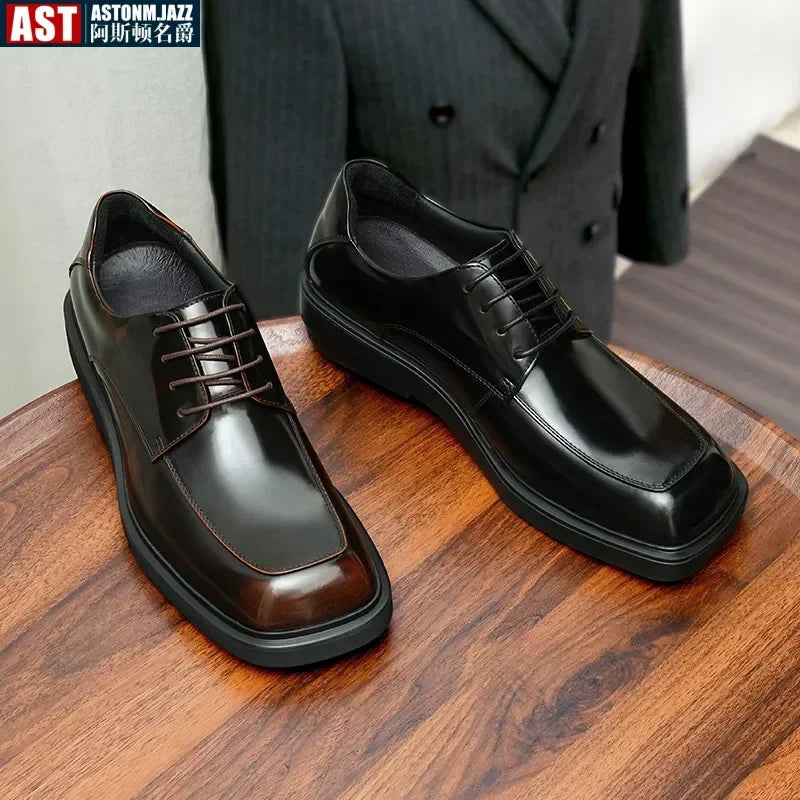 Patent Cow Leather Mens Dress Shoes Luxury Handmade Quality Genuine Leather Square Toe Elegant Wedding Social Derby Shoes Male