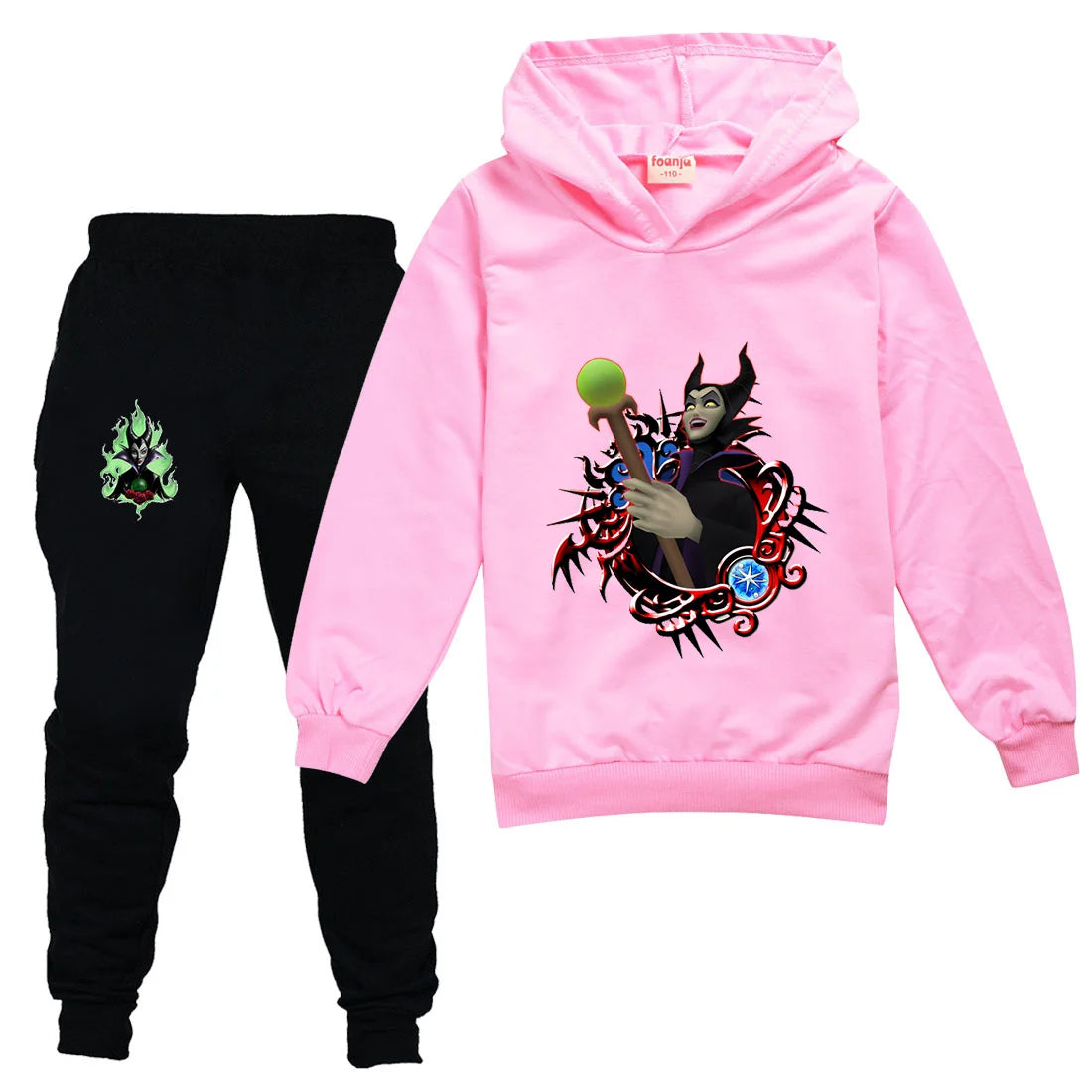 Maleficent Kids Sportswear Suits Girls Boys Casual Thin Hoodie Black Pants Teen Chilren Outerwear Clothing Sets