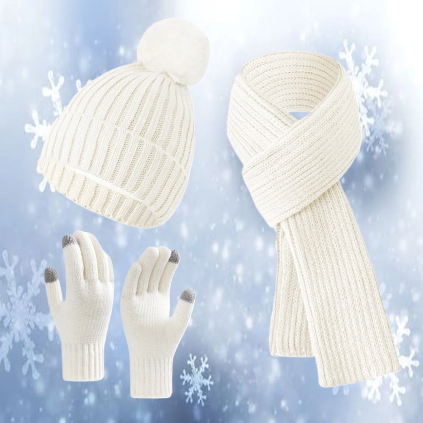 2024 Winter Warm Hats for Women and Man Knitted Wool Piled Thickened Gloves Hat Scarves Three-piece Beanie Practical Scarf