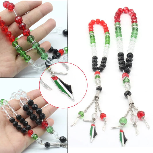 Palestine Arabic Flag Color 99 Tesbih Prayer Beads Rosary Tasbih Muslim Car-Home-Office Hanging Masbaha Misbaha Sibaha Subha