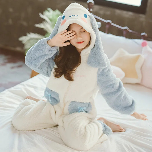 Sanrioed Plüsch Anime Cinnamoroll Winter Flanell Kinder Strampler Mädchen Jungen Kleinkind Overall Säuglingskleidung Pyjamas Kid Overalls Geschenk 