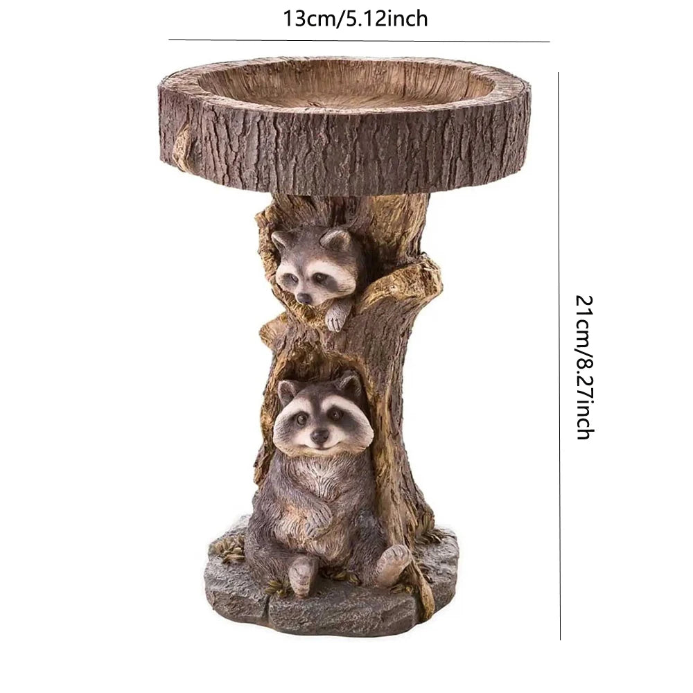 Garden Raccoon Birdbath Polyresin Antique Resin Bird Bath Home Garden Yard Garden Decoration Retro Outdoor Yard Decor Fountains