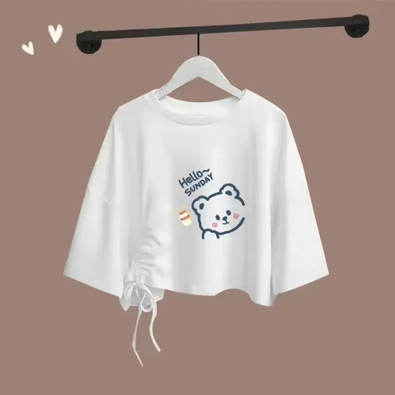2024 Summer New Korean Elegant Cute Short Sleeved T-shirt+Mesh Midi Skirt Two Piece Suit Women's Loose Top Dress Matching Set