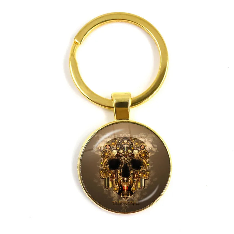 Fashion Colorful Sugar Skull Keychain Mexico Folk Art Patterns Glass Pendant Key Chain Jewelry Holiday Gift
