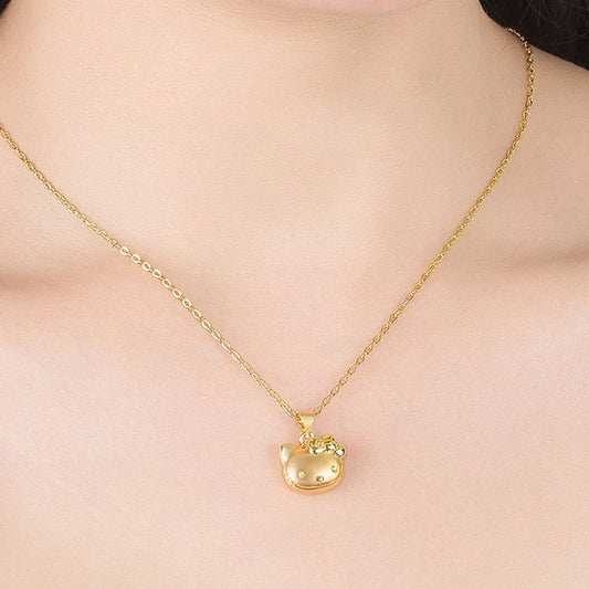 Anime Hello Kitty Sanrio Necklace Y2K Collar Kawaii Adjustable Pendant Golden Silvery Colour Jewelry Accessory Girl Gift