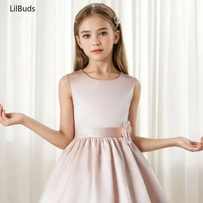 2024Princess Girls Party Dress Clothings Children Elegant Outfit Concert Fashion Luxury Costume Matching Host Satin Kids Clothes