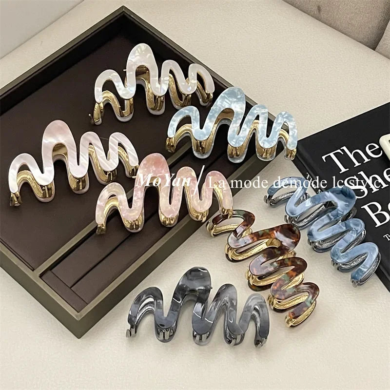 Han Acetate Metal Wave Grip Female Back Head Updo Shark Clip Large Hair Clip High-Grade Sense Hair Clip Headdress