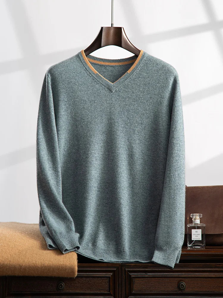 ANGEL Men's 100% Cashmere Sweater Long Sleeve V-Neck Pullovers Loose High-End Knit Shirt Casual Tops New Autumn Winter Clothing