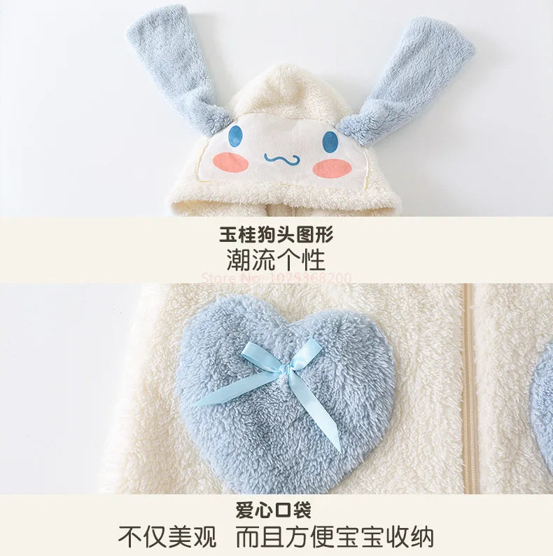 Sanrioed Plüsch Anime Cinnamoroll Winter Flanell Kinder Strampler Mädchen Jungen Kleinkind Overall Säuglingskleidung Pyjamas Kid Overalls Geschenk 