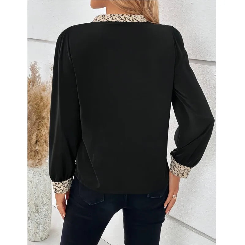 2025 New Chic Women Blouse Fashion Print Long Sleeve Tops V Neck Pulover Elegant Women's Clothing Office Clothes For Ladies Hot