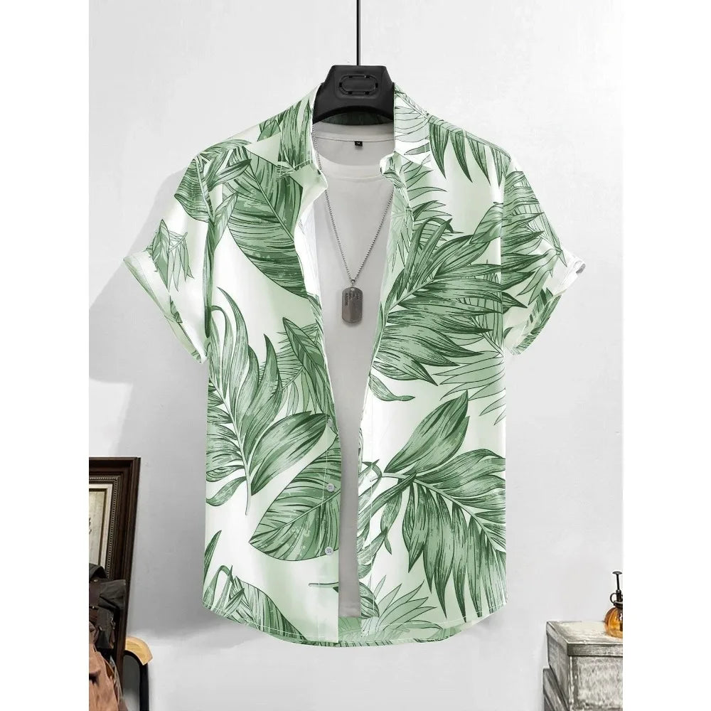 Leaf Tropical Men's Resort Hawaiian 3D Print Shirts Outdoor Vacation Beach Summer Turndown Short Sleeve Spandex Hawaii Shirts - mon !!!