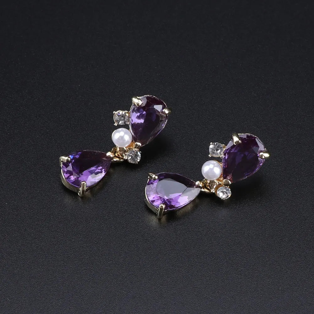 Luxury Dubai Jewelry Sets Purple Crystal Necklace Earrings Set for Women Bridal Jewelry set Accessories Gifts