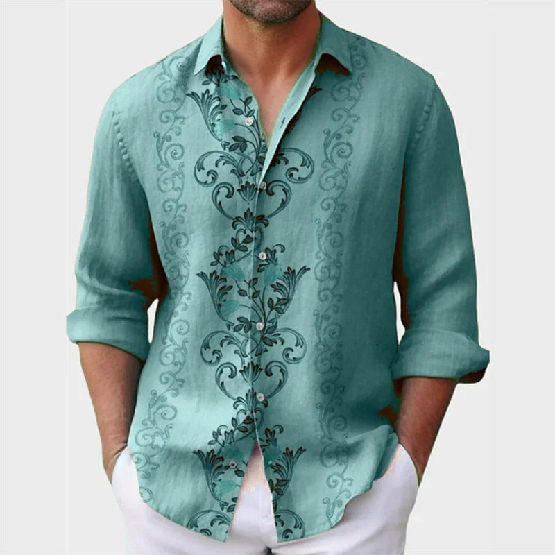 6 -color men's shirt printed  button long -sleeved clothing shirt mon