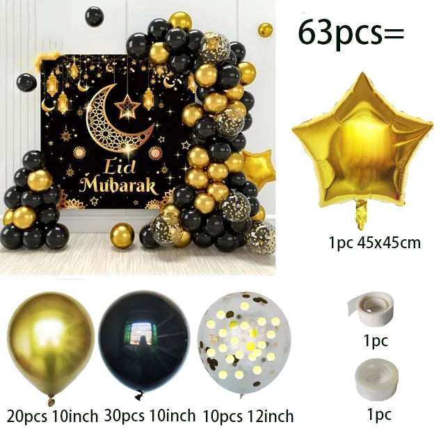 63pcs Eid Balloon Ramadan Decoration For Home 2024 Kareem Gurbang Islamic Festival Eid al-fitr Aid Mubarak Muslim Party Decor