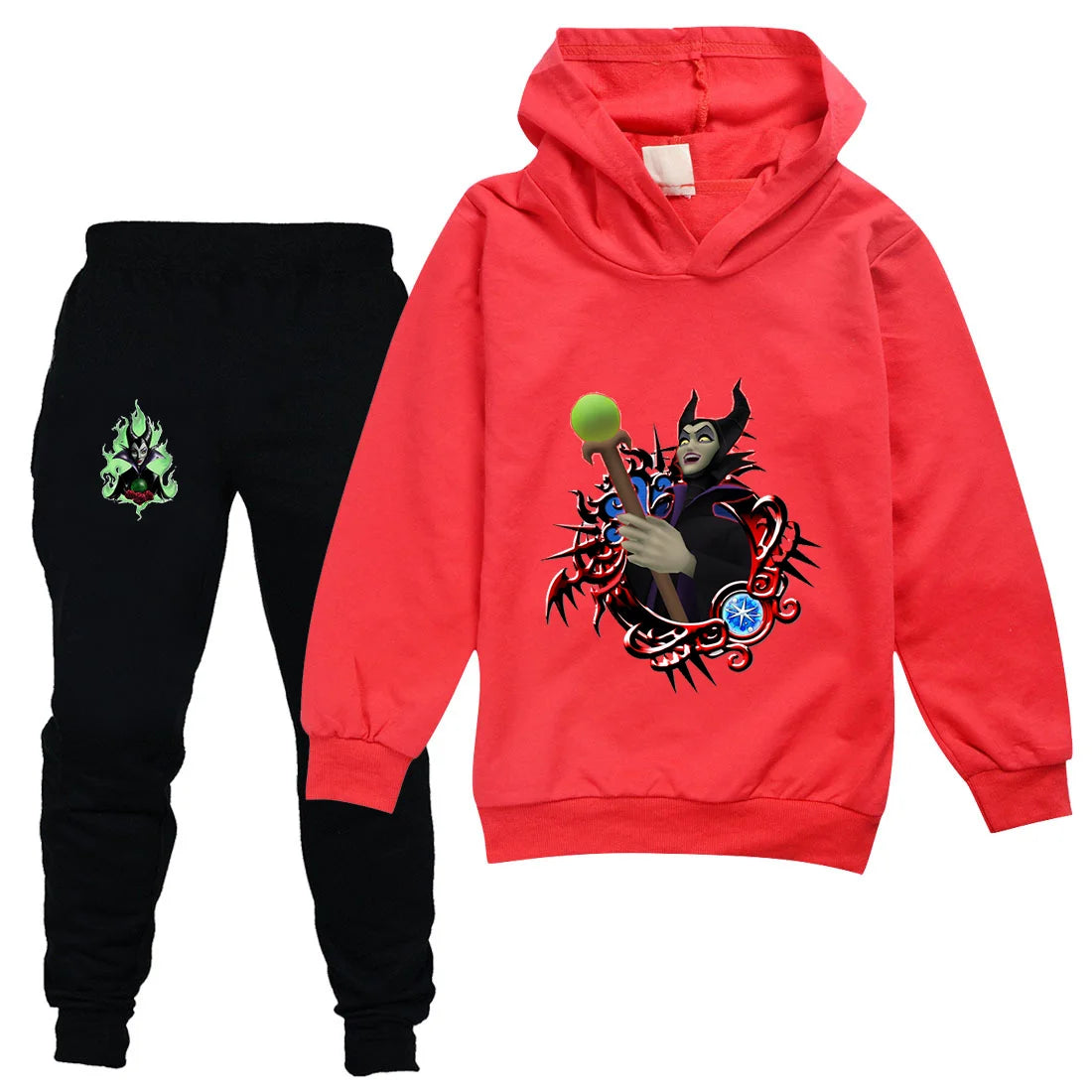 Maleficent Kids Sportswear Suits Girls Boys Casual Thin Hoodie Black Pants Teen Chilren Outerwear Clothing Sets