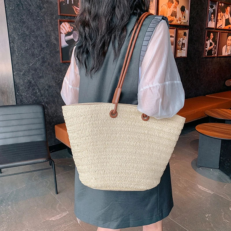 Large Design Straw Shoulder Bags for Women 2024 Y2K Korean Fashion Summer Tote Bags Travel Handbags and Purses Lady Beach Bag
