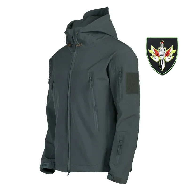 5XL 6XL Taktische Wanderjacke für Herren mit Haifischhaut-Softshell, winddicht, wasserdicht, mit Kapuze, Thermo-Jacke und Hose für den Außenbereich 
