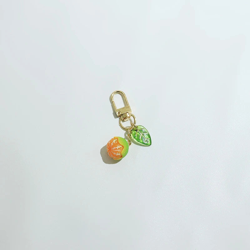 Cute Fruit Keyring Cartoon Simulation Orange Keychain Pendant Bag Earphone Case Phone Pendant Decoration Accessories Gifts