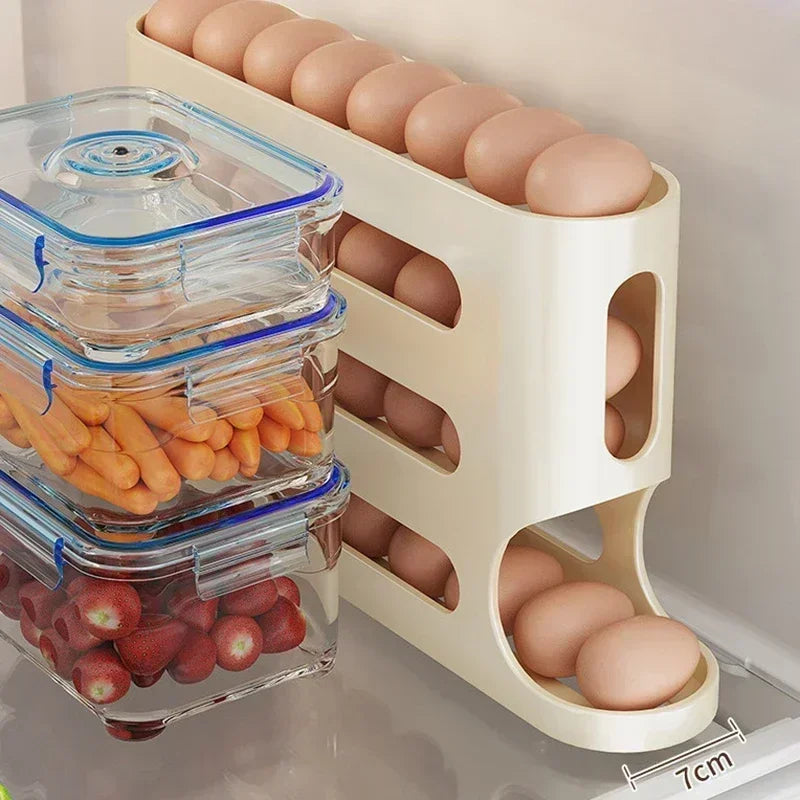 4-lagiger automatischer Eierhalter zum Rollen, Kühlschrank-Eieraufbewahrungsbox, Behälter, Küchenkühlschrank, Eierspender, Kühlschrank-Organizer 