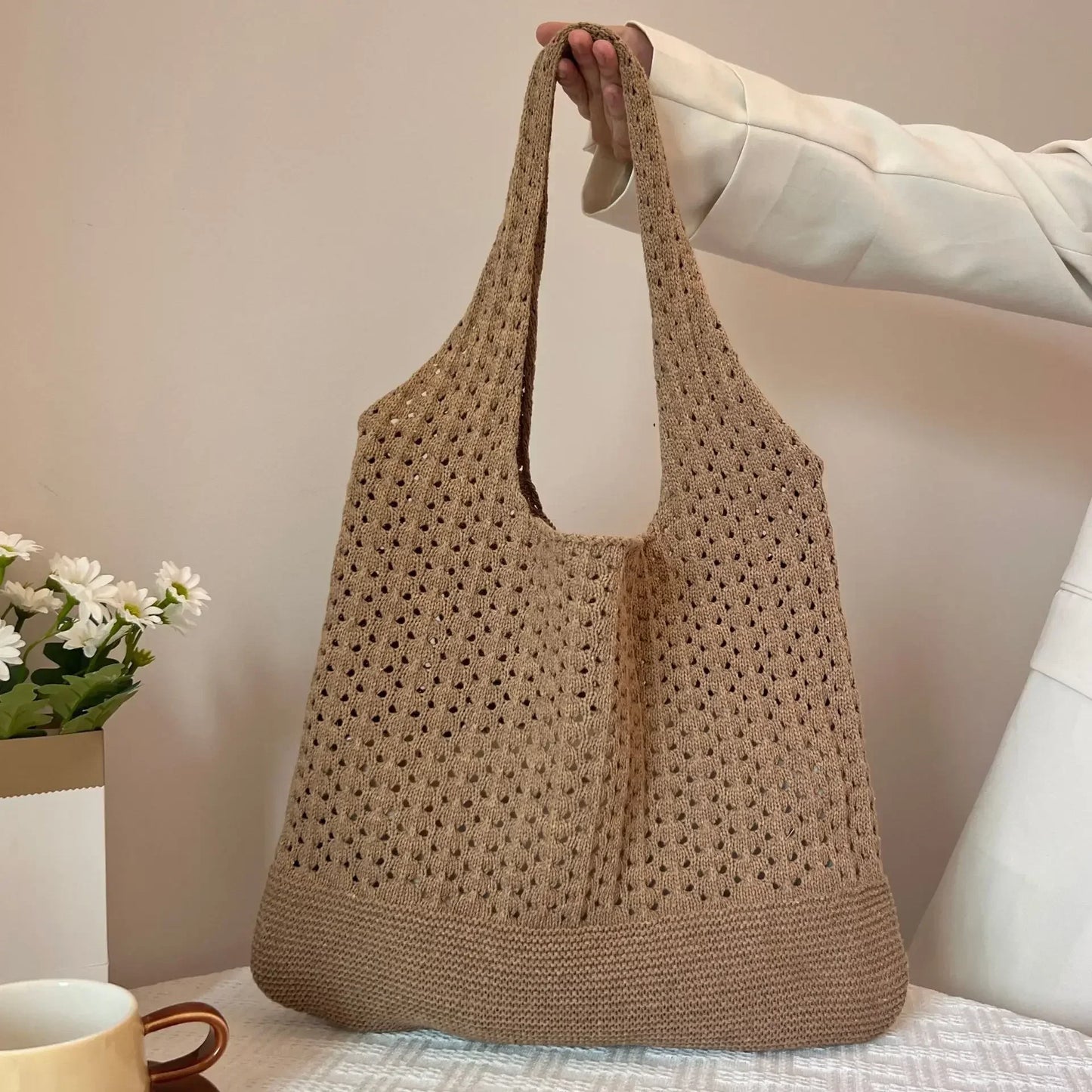 Designer Knitted Handbags Female Large Capacity Totes Women's Pack Summer Beach Bag Big Purses Casual Hollow Woven Shoulder Bags