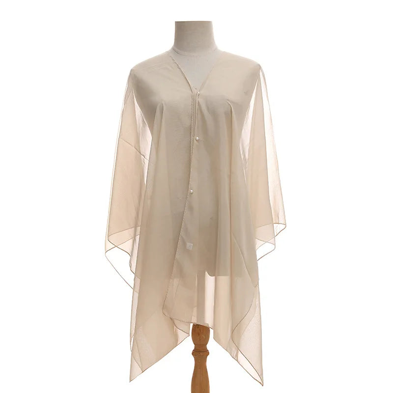Women Sun Protection Shawl for Cycling Lady Summer Chiffon T-shirt Holiday Solid Color Scarf Bikini Blouse Breathable Beach Wrap