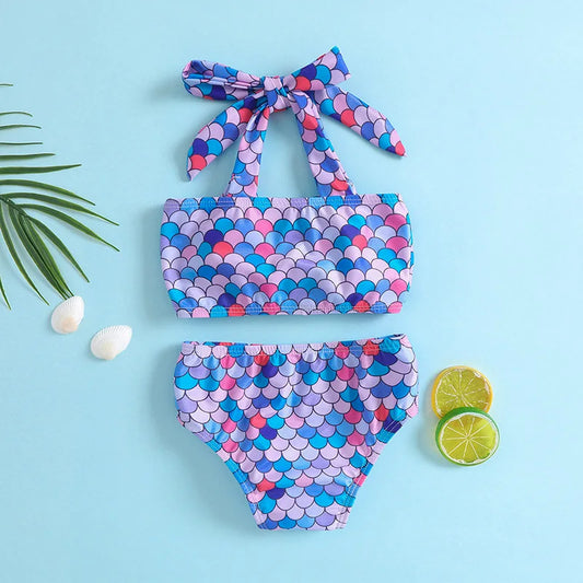 New Fashion Cute Kid Bikini Set Sweet Girl Two Pieces Swimwear Stylish Halter Print Swimsuit Child Summer Beachwear Bathingsuit