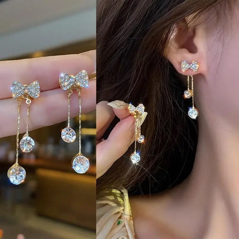 925 Silver Needle Green Crystal Butterfly Drop Earrings For Women Korean Jewelry 2024 Trending Fairy Luxury Women's Earrings New