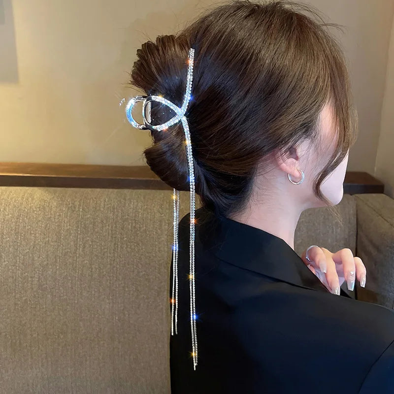 Fashion Luxury Shining Zircon Tassel Hair Clip Hairpin 2022 Trend Korean Metal Hair Claws for Women Girls Party Hair Accessories
