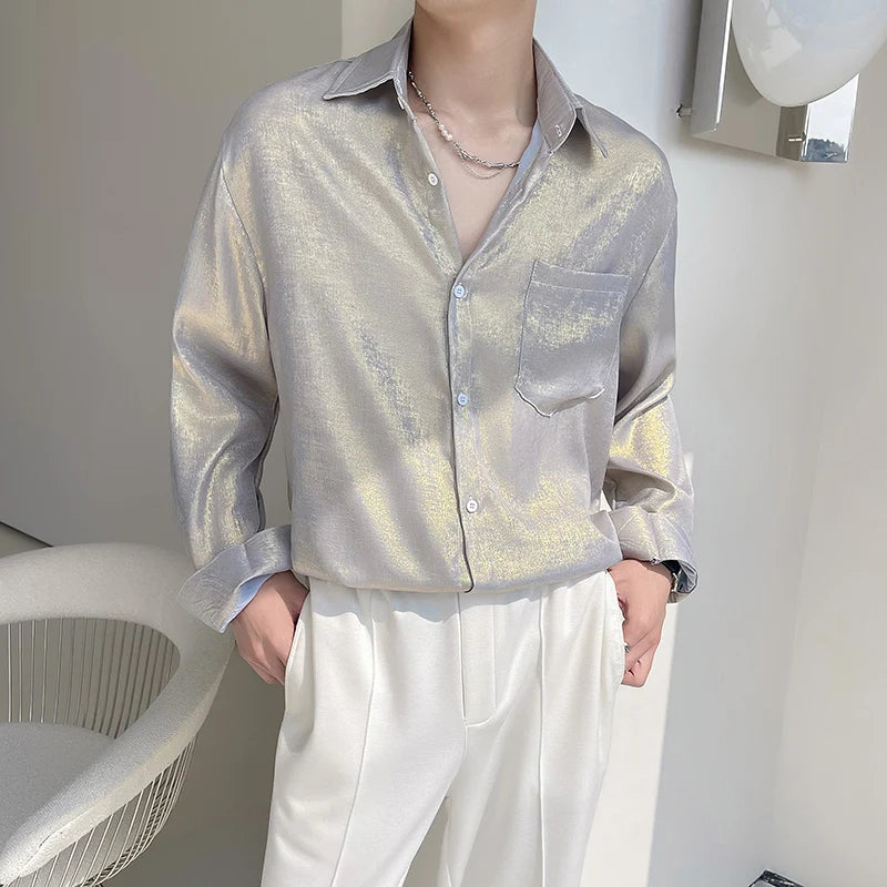 Loose Long-sleeved Shirt, Men's Single-breasted Square Collar Shirts Fashion Casual Blouse  - mon