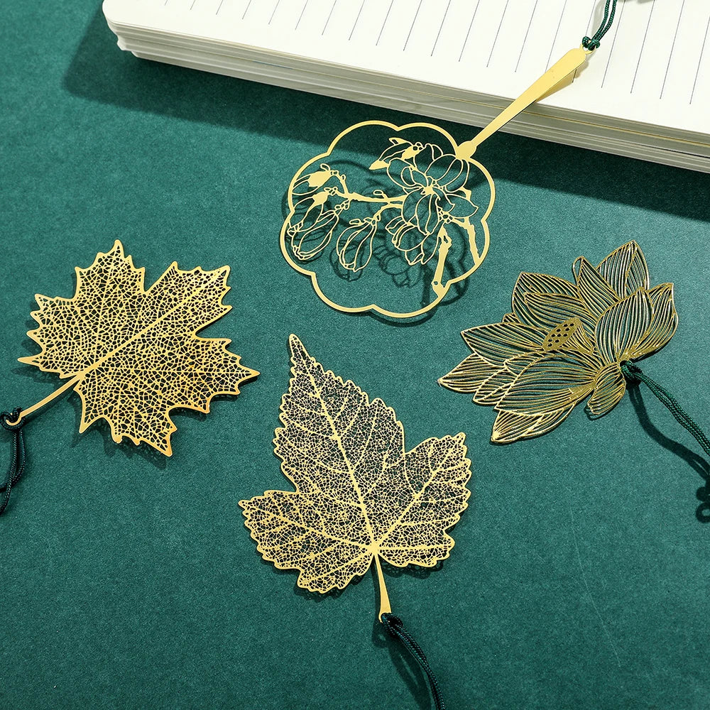 Golden Sycamore Leaves Tassels Hollow Out Bookmark Stainless Steel Page Marker Supplies Stationery Bookmark for Teachers Student