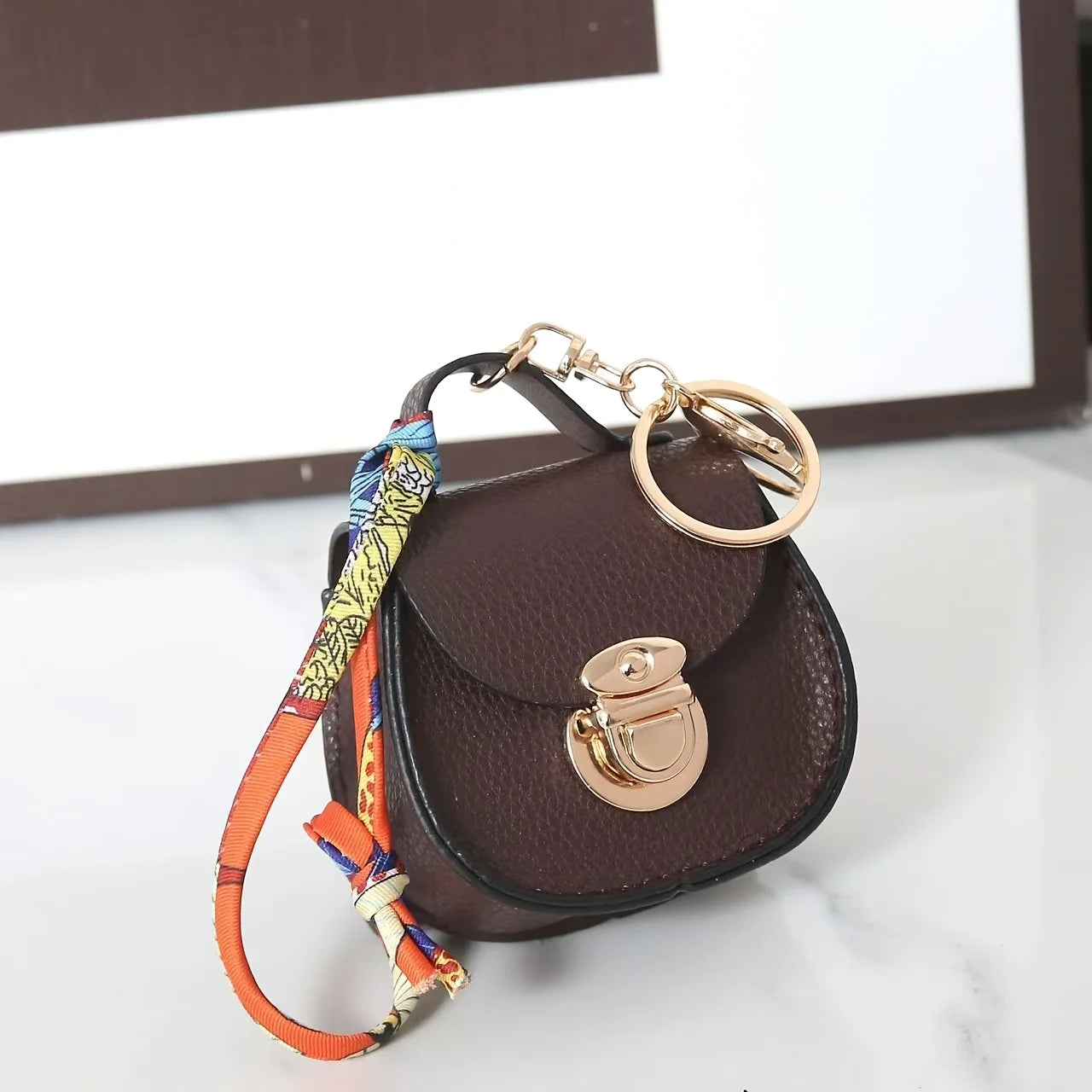 Elegant Mini Saddle Bag, Keychain with Premium Silk Scarf, Lightweight Faux Leather Coin Purse, Small Tote Bag Perfect Chic Gift
