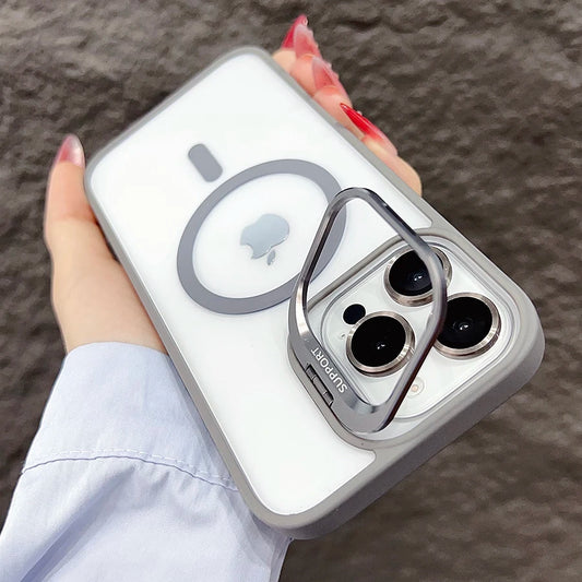Luxuriöse, magnetische, stoßfeste Telefonhülle für iPhone 15 16 14 13 12 11 Pro Max für Magsafe Funda Standglaslinsenschutzabdeckung 