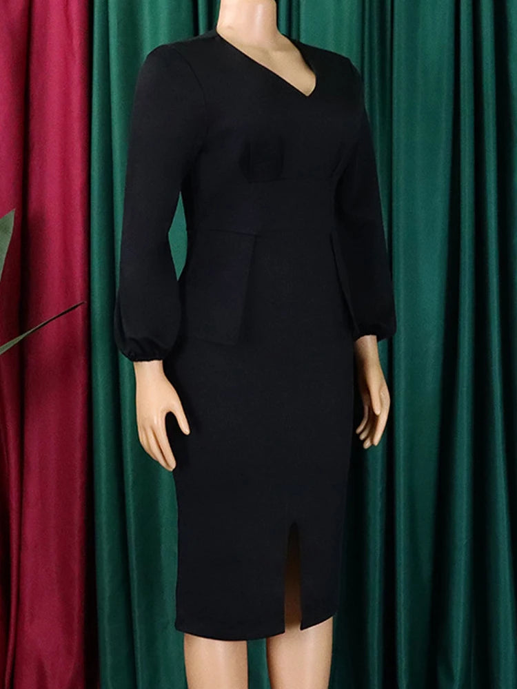 FairyShely 2025 Spring Bodycon Plus Size Dress Women Large Solid Big Sheath Dresses Lady Long Sleeve Party Tight Curvy Dress