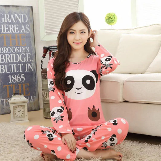 2PCS/Set Women Fashion Long-Sleeved Pajamas Fall and Winter Cartoon Love Bear Cute Soft Loose Casual Sleepwear Outside Homewear