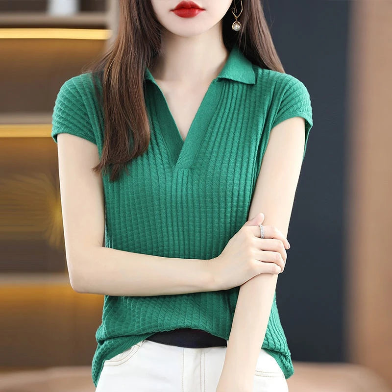 T Shirt Youth Top Petite Knitted Wholesale Ladies Polo Neck Tee Shirts Korean Pullover Luxury High Quality Flower Good Xxl Black clothes