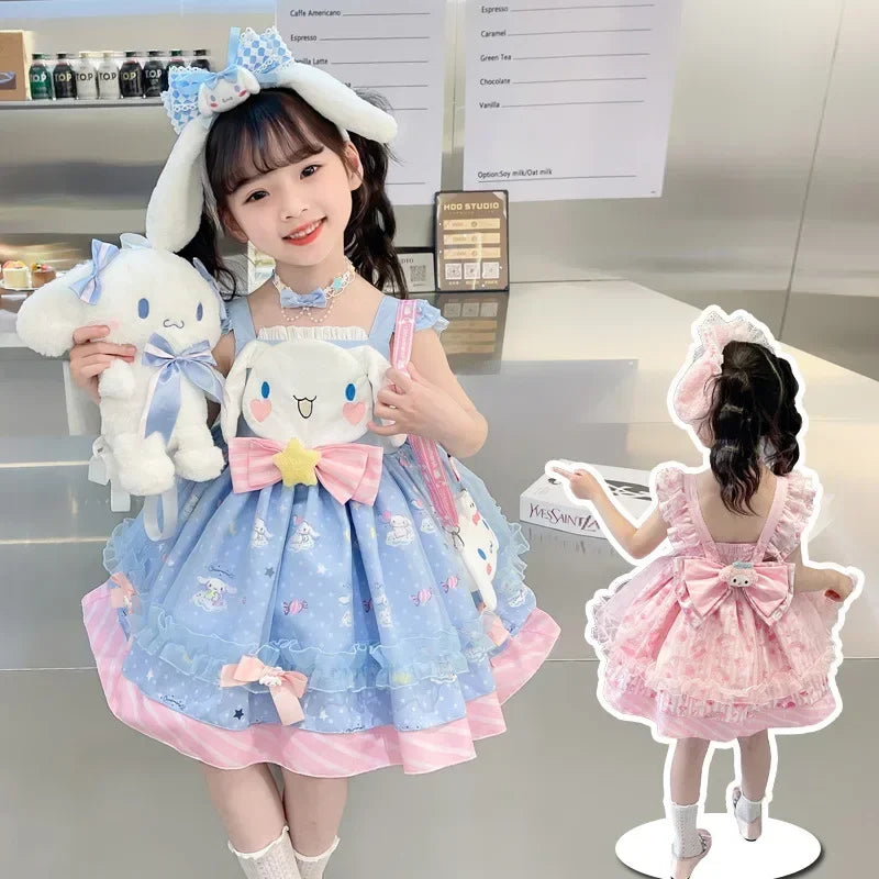 Miniso Children Clothing Kawaii Lolita Skirt Girl Outfits Cosplay Child Sets Costume Princess Dress Short Sleeve Kid Clothes