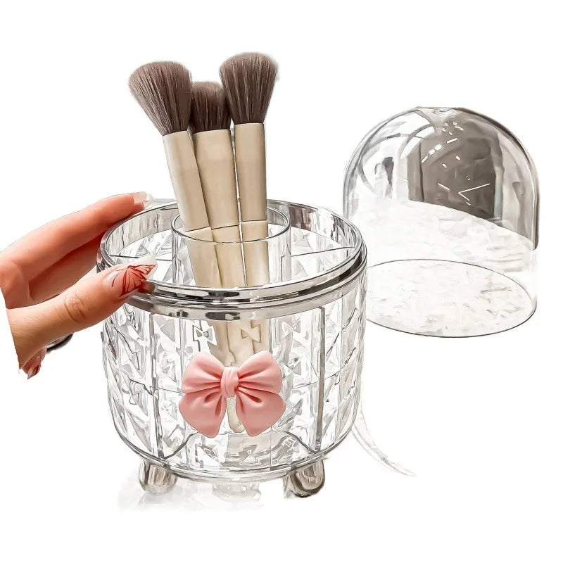Makeup Storage Case Rotating Dustproof Makeup Brush Storage Container Pen Brush Bucket Dresser Desktop Lipstick Storage Rack
