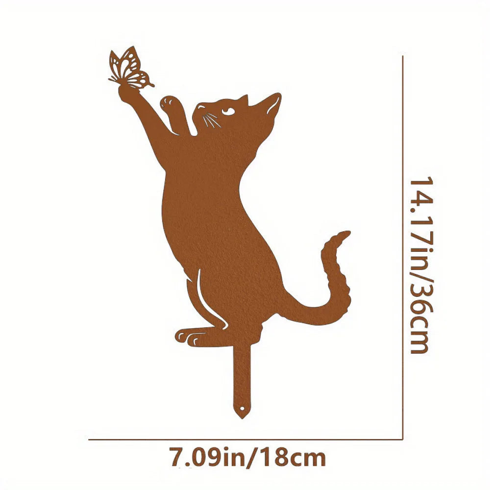Cat Family Garden Stakes Decorative Cute Cat Garden Decorative Silhouette Animal Outdoor Statues For Cat Yard Garden Lawn