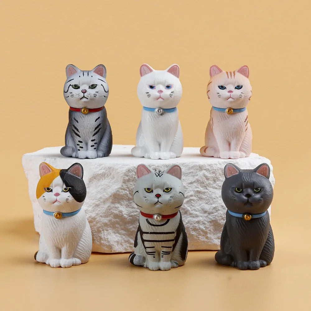 PVC Statue Simulated Cat Model Doll Small Bell Mini Sitting Cat Figure Toy Black Cat Cartoon Mini Cat Ornament Desktop Decor