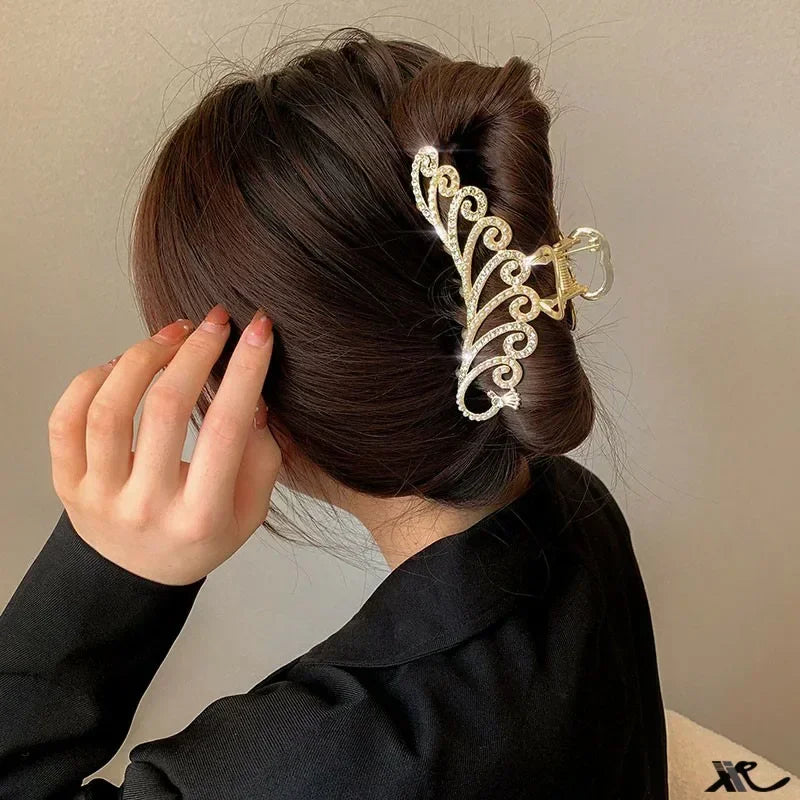 Beautiful Peacock Shape Hair Clips Full-covered Rhinestone Pearl Claw Clips Woman Fashionable Hair Accessories