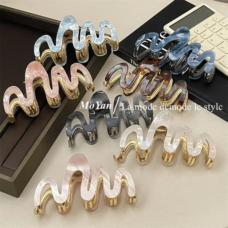 Han Acetate Metal Wave Grip Female Back Head Updo Shark Clip Large Hair Clip High-Grade Sense Hair Clip Headdress