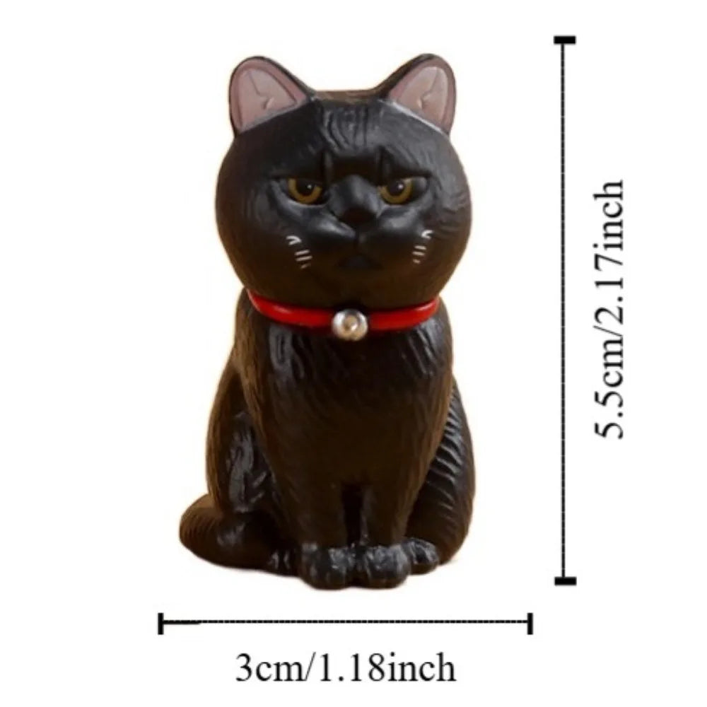 PVC Statue Simulated Cat Model Doll Small Bell Mini Sitting Cat Figure Toy Black Cat Cartoon Mini Cat Ornament Desktop Decor