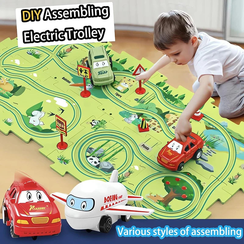 Puzzel Toy Set Rail Car DIY Assemble Jigsaw Flexible Railway Track Parent-child Interaction Toy Electric Car Puzzle Toys Gifts