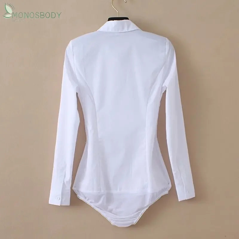 Fashion  clothes White Body Shirts Women Business Work Wear Bodysuits Female Rompers Office Lady Blouses and Tops Elegant Monos Mujer