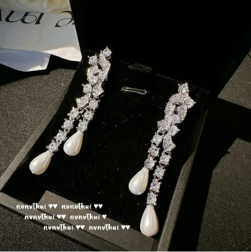 2023 Women Morning Dew Water Drops Honeycomb Gem Multilayer Pearl Necklace Tahiti Seawater Mabei Pearl Zircon Earrings