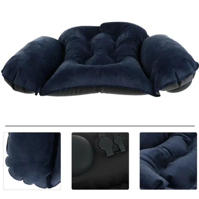Practical Travel Inflatable Pillow Waist Cushion Comfortable Lumbar Support Back Pad For Car Office Aircraft Sleeping PVC Velvet