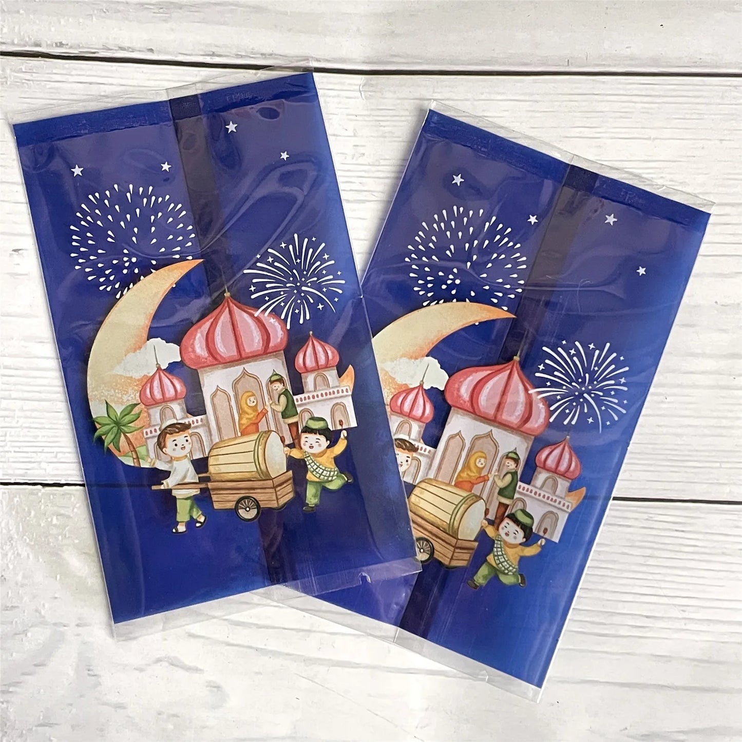 100PCS Eid Mubarak Plastic Candy Gift Bag Camel Moon Castle Cookie Bags Ramadan Kareem Decoration Islamic Muslim Party Supplies